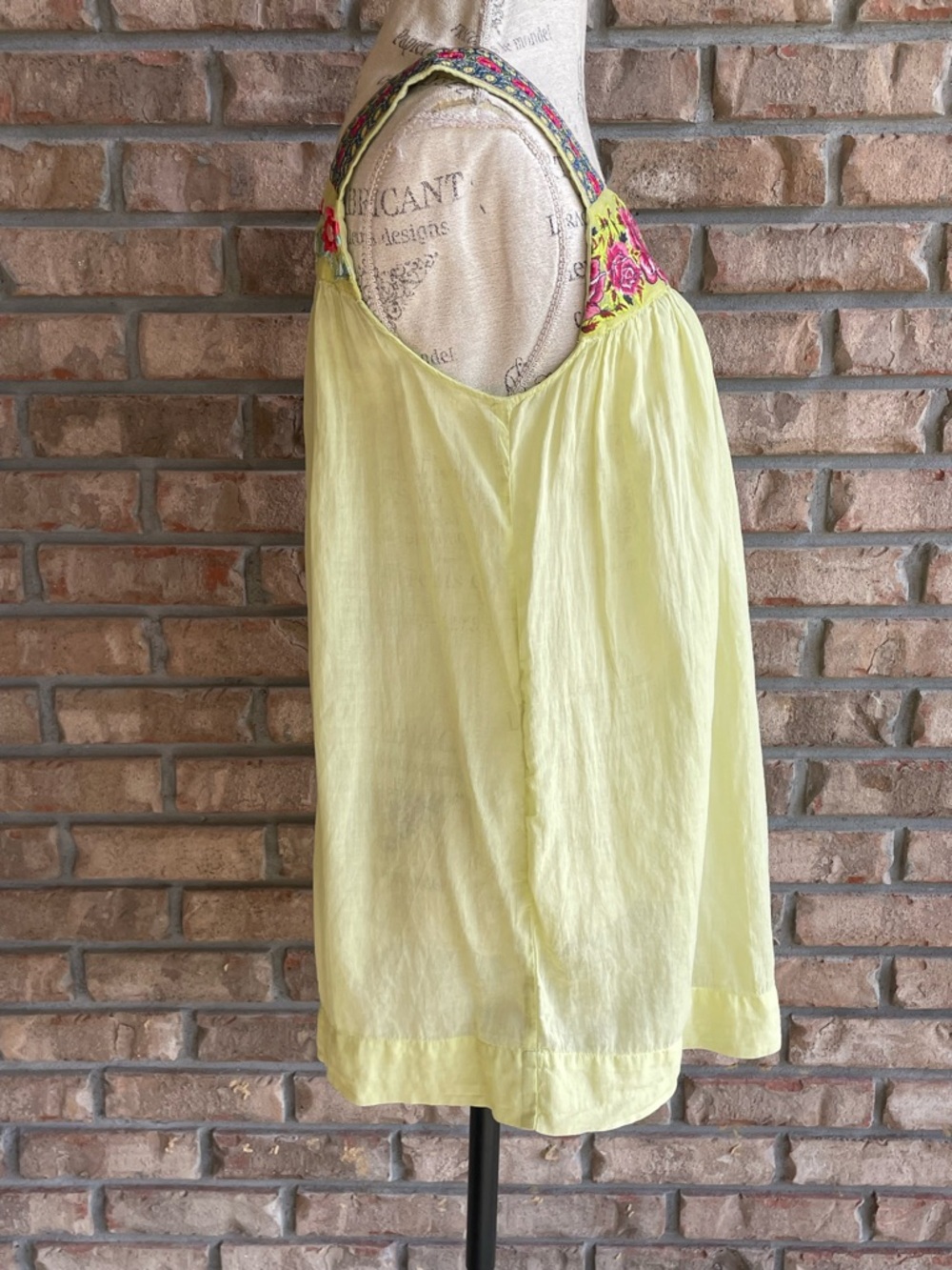 Johnny Was Boho Yellow/Green Tank with Pink Floral Embroidery - Picture 5 of 8